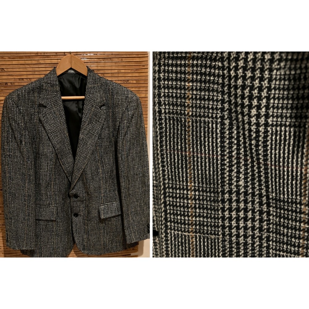 Vintage Haggar Tweed Blazer‎ Made in USA Plaid Sport Coat Classic 44R Gray Tan